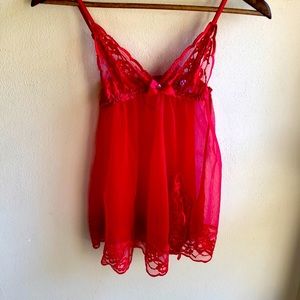 Frederick's of Hollywood Babydoll Teddy. True Red. Sheer Lace. Size XS